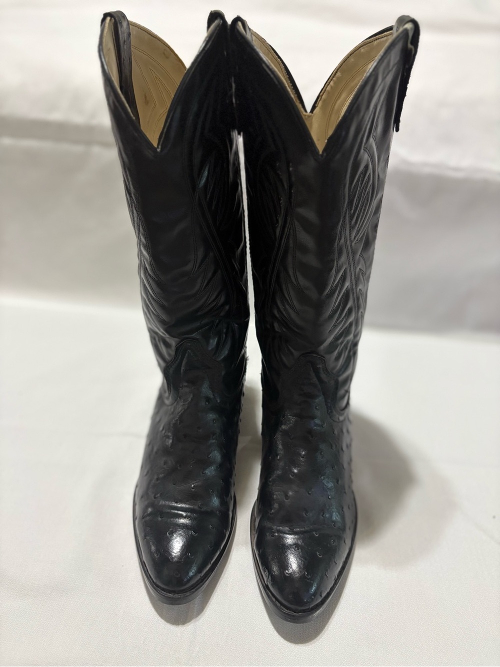 Black Ostrich-Texture Western Cowboy Boots